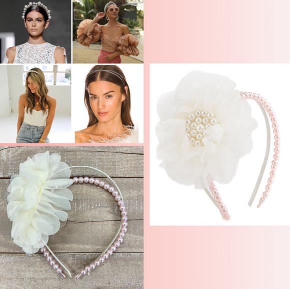 ! NWT Copper Key Pink Pearl & White Pearl Headband Bundle - 2 Headbands NEW ! - Picture 2 of 8